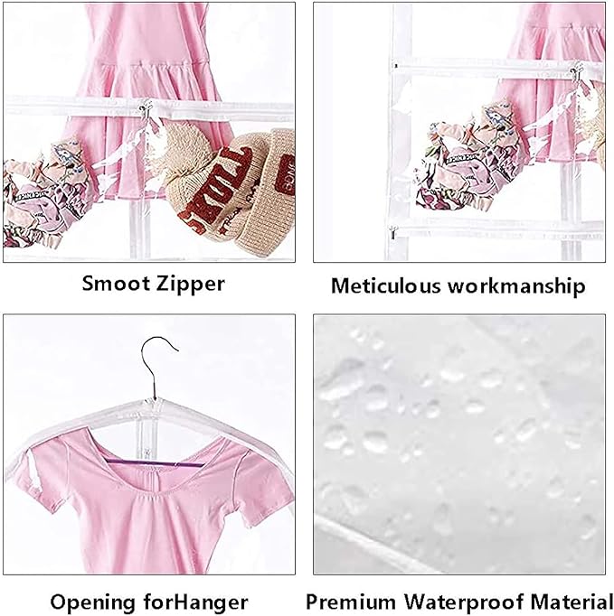 3 Packs Clear Kids Dance Costume Garment Bags,Garment Bag 35 Inch for Dance Competitions,Foldable Travel Storage Cover Bag with 3 Zipper Pockets