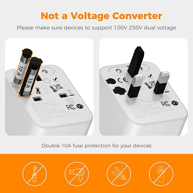 TESSAN Universal Travel Adapter, Power Adapter Worldwide with Extra 2 Prong AC Outlet, 4 USB Ports (2 USB C), International Plug Adaptor for US to Europe Italy UK Australia Ireland (Type C G A I)