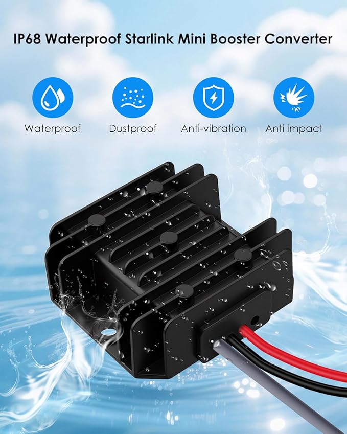 Starlink Mini 12V Converter Adapter, DC Power Cord Converter for Starlink Mini Power Supply, Step Up 12V to 30V 3.5A Conversion Kit, IP68 Waterproof Booster with DC Female Plug for Truck RVs, Black
