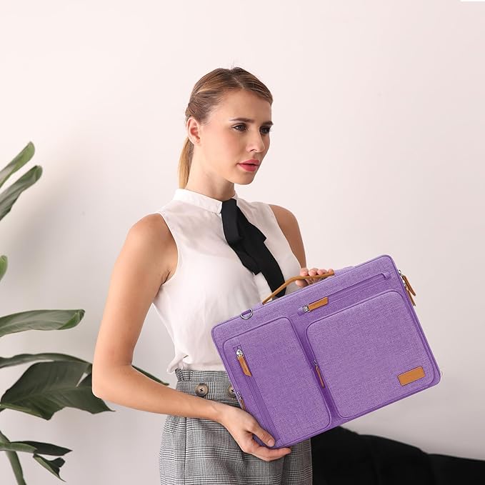 MOSISO 360 Protective Laptop Shoulder Bag,13-13.3 inch Computer Bag Compatible with MacBook Pro 14, HP, Dell, Lenovo, Asus Notebook,Side Open Messenger Bag with 4 Zipper Pockets&Handle, Lilac