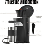 Portable Coffee Maker for Travel Camping Car, Compact Drip Coffee Machine Single Serve with 10oz Travel Mug for Traveling, RV, Office, Camping, 12V Socket, Black