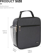 Lovoeo Lunch box Lunch bag for men women Insulated Lunchbox Lunch bags for Work Picnic Travel (Black polka dot)