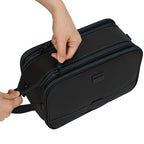 ZEEMO Travel Toiletry Bag for Men, Medium Water-Resistant Double-Sided Full-Open Dopp Kit, Versatile Organizer for Shower and Hygiene Accessories, Bathroom Essentials, Cosmetics, Black and Blue