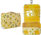 Lcsmaokin Large Capacity Toiletry Bag Travel Bag with Hanging Hook for Men and Women Waterproof Travel Cosmetic Bag Bathroom Storage Bag for Brushes Set,Full-Sized Shampoo,Accessories -Yellow Lemon