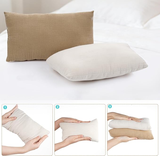 Marrywindix Tiny Pillow 2 Pack Small Decorative Pillow 9.5 x 5.5 in Tiny Travel Pillows Soft Pet Pillow for Camping Travel Sleeping Bed Sofa Neck Knee Wrist Support (Brown+Khaki)