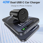 USB C Car Charger for iPhone 17 16 15 Pro Max,40W Dual Port USB-C & USB-A Car Fast Charging Adapter, 2X6FT C to C Cable & A to C Carplay Cable for iPhone 17 16 15 Series/iPhone Air,iPad,Samsung-Black