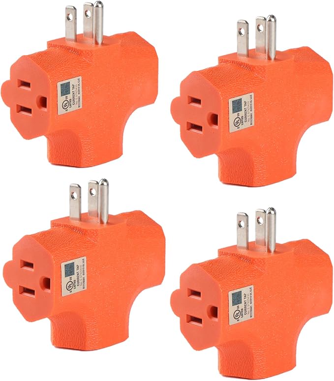 3 Way Plug Adapter - UL Listed - Outdoor Outlet Splitter 3 Prong - Electrical Outlet Extender, Wall Outlet Expander, Outdoor Heavy Duty Triple Plug Outlet Adapter，Cable connectors