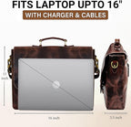 RUSTIC TOWN 16" Leather Laptop Messenger Bag for Men - Full Grain Leather Briefcase Computer Satchel Office Crossbody Bag