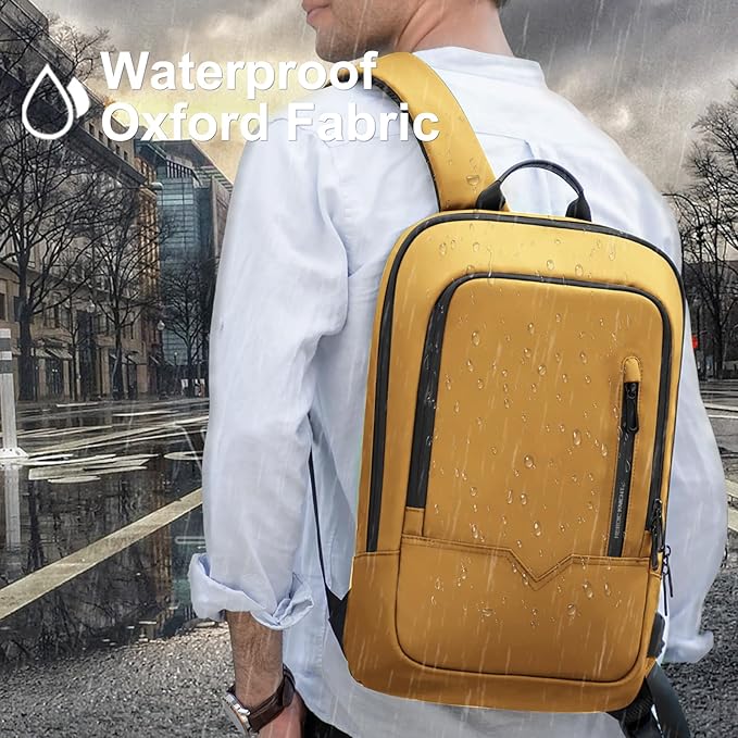 hk Backpack for Men Business Slim Backpack with USB Charger Computer Lightweight Anti-theft Travel (Yellow, 15.6 Inch)