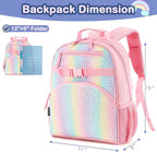 FlowFly Kids Backpack for Toddler Boys Girls, Simple Lightweight Bookbag for Daycare Kindergarten Elementary School Travel, Small Modern Bag (Medium 15'', Glitter-Rainbow)