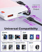 Aaoyun Portable Charger Power Bank, 10000mAh 22.5W PD Fast Charging Powerbank with Built-in USB C Cable, Slim External Phone Battery Pack for iPhone 17/16/15 Samsung S24 Android etc (Pink)