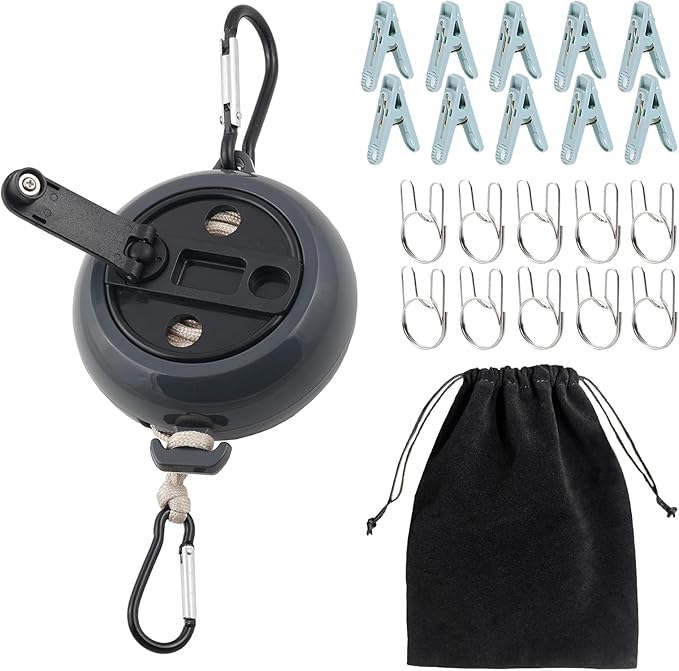 32Ft Portable Travel Clothesline is also an Outdoor Camping Clothesline, Cruising Clothesline for Drying Clothes on Cruise Ships with 10 Windproof clips, 10 Clothespins, 1 Storage Bag (Black)