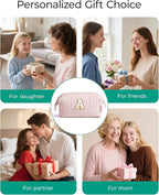 BAGSMART Birthday Gifts Personalized Initial Makeup Bag, Trendy Stuff Gifts for Women Bridesmaid Graduation, Puffy Padded Make Up Bags for Women, Wide-open Toiletry Bag, Pink K