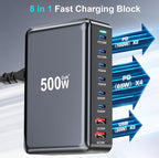500W USB C Fast Charger Block, Multi-port USB Charging Station, GaN Ⅲ Double 100W PD PPS Port Fast Charging Station for Multiple Devices,Laptop Wall Charger Compatible with MacBook, iPhone 17,iPad etc