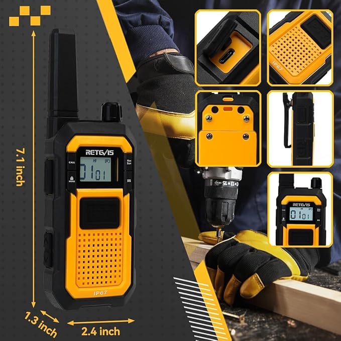 Retevis RB48 FRS Walkie Talkies Long Range, Rugged & IP67 Waterproof & Floating, Mil-Standards 810H Two Way Radio, Heavy-Duty, NOAA, Rechargeable, 20hr Battery, Emergency Radio(2 Pack)