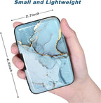 Credit Card Holder, Mini Aluminum Card Wallet RFID Blocking Slim Metal Hard Card Case for Women Men, Blue Marble