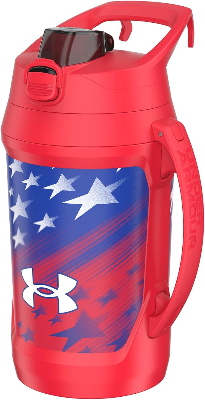 Under Armour Insulated Water Bottle with Handle & Fence Hook, Half Gallon Sports Water Jug, Leak-Resistant & BPA-Free for Baseball, Football & Gym - Red Americana, 64oz