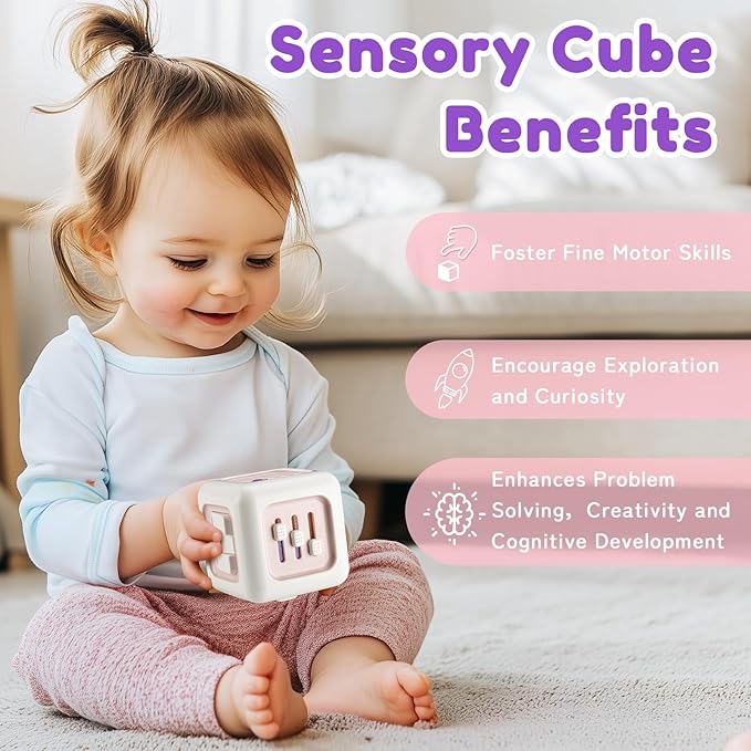 SOCBTNSO Busy Cube Toy for 1 Year Old Girl Gifts, Montessori for Baby Girl, Travel Sensory Toys for Toddlers 1-3, Learning Fine Motor Skills| 1st Birthday Girl Gifts 12 Months