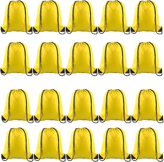 KUUQA 20Pcs Drawstring Backpack Bag Bulk Yellow Drawstring Bags String Backpack Sport Gym Sack Bags Foldable Storage Bag for Women Men Shopping Gym Travel Sports