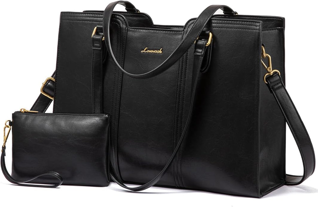 LOVEVOOK 17 Inch Laptop Bag for Women - Stylish Laptop Tote Bag with Wristlet & Vintage Work Bags for Women, Durable and Spacious Design, Black