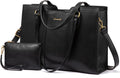 LOVEVOOK 17 Inch Laptop Bag for Women - Stylish Laptop Tote Bag with Wristlet & Vintage Work Bags for Women, Durable and Spacious Design, Black