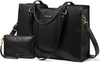 LOVEVOOK 17 Inch Laptop Bag for Women - Stylish Laptop Tote Bag with Wristlet & Vintage Work Bags for Women, Durable and Spacious Design, Black