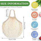 Woanger 24 Pcs Reusable Cotton Mesh Produce Shopping Bags Washable Grocery Net Portable Fruit and Vegetable Cotton String Bags Long Handle Net Tote Organizer(Short Handle)