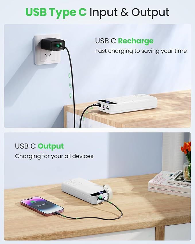 Power Bank Fast Charging 50000mAh - 22.5W Portable Charger USB C Quick Charge with 4 Outputs & 3 Inputs LED Display Huge Capacity External Battery Pack for iPhone, Samsung, iPad etc White