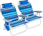 SUNNYFEEL Low Beach Chair 2 Pack, 5-Position Lay Flat Reclining, Backpack Portable Folding Chairs with Cooler Bag & Cup Holder, Heavy Duty 350 LBS, Compact for Beach, Camping, Travel