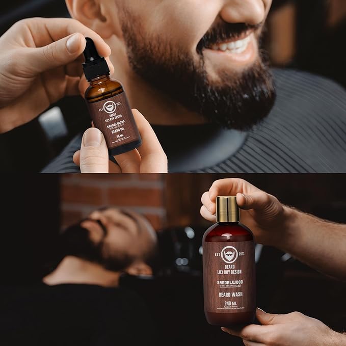 Fathers Day Spa Gift Set for Men - Luxuious 30-Piece Sandalwood Bath & Beard Gift Set for Men, Bath & Body Care Kit for Him with Beard Wax | Christmas, Valentines Day, Birthday, Gift for Father Dad