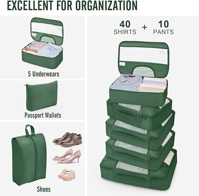 Veken 10 Set Packing Cubes for Travel Essential, Suitcase Organizer Bags in 4 Sizes, Carry-On Luggage Accessories with Large Laundry & Hanging Toiletry Bag, Must-Have for Airplane, Road Trip & Camping