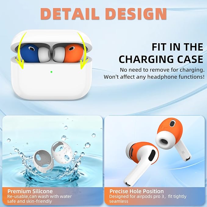 [5 Pairs] for AirPods Pro 3 Ear Tips Cover [Fit in Case], Soft Silicone AirPod Pro 3 Ear Cover Anti Slip Air Pod pro 3 Accessories Compatible with AirPods Pro 3rd Generation Earbuds 2025 (5 Color)