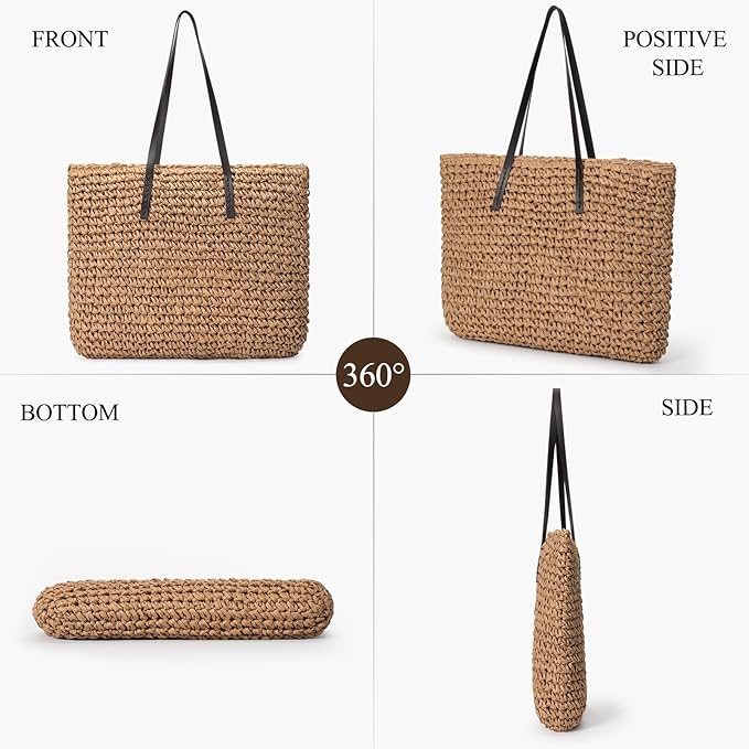 Trifabricy Beach Bags for Women, Large Beach Bag, Woven Straw Tote Bags Waterproof, Weaving Swim Shopping Travel Bag
