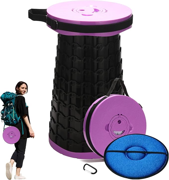 Spisces Upgraded Collapsible Stool with Cushion, 1000 lbs Capacity & 19.7-in High, Wider & Taller Heavy Duty Portable Telescoping Foldable Seat for Adults Camping, Travel, Music Festivals, Outdoors