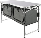 VEVOR Camping Kitchen Station, 3 Adjustable Height Folding Outdoor Camp Cooking Table with Storage Organizer, Quick Set-up for Patio BBQ Picnic Glamping Traveling