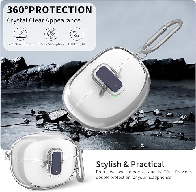 [Secure Lock] for Bose Ultra Open Earbuds Case(2024), TUDIOW Clear TPU Shockproof Protective Cover for Bose Open Ear Wireless Earbuds Accessories with Cleaning Kit& Keychain (Clear)