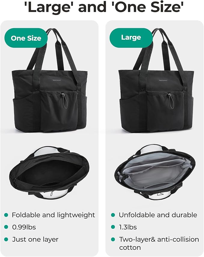 BAGSMART Foldable Tote Bag with Drawstring Bag, Tote Bag Shoulder Bag Top Handle Handbag for Travel, Work, Beach, Gym