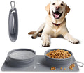 Collapsible Portable 2-in-1 Dog Bowl, Travel Dog Bowl Integrated, Silicone Foldable Expandable Food Water Bowl with Carabiner - Anti-Spill and Anti-Skid - for Camping/Traveling LPFLASAT (Grey)
