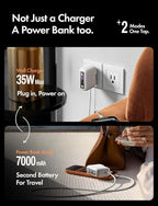 LISEN [Practical＆Lazy Design 3 in 1 Travel Essentials Power Bank，7000mAh 35W Fast Charging with Wall Plug and Build-in Cable for iPhone 17 16 15 Pro Max Plus,Samsung Galaxy,iPad,Android，Mint Green