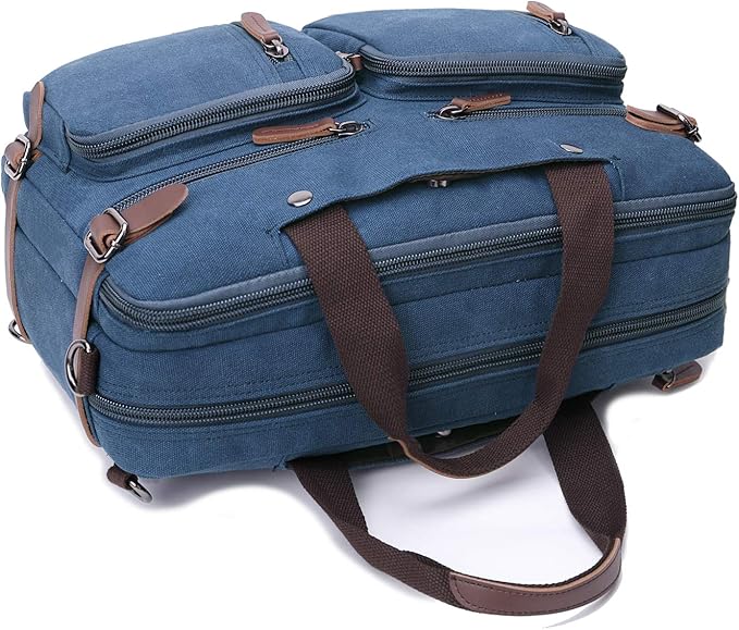 CROCOD 3 In 1 Canvas Convertible Laptop Bag for Men Women, 17.3 inch Laptop Messenger Bag Work Briefcase, Computer Shoulder Bag for Travel Business Office (17.3 Inch, Blue) | 3 In 1, Multi-pocket