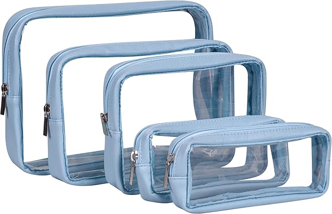 Remobia Hicol TSA Approved 5-Piece Diaper Bag Organizer Pouch Set Clear Waterproof TPU Kids Toiletry Storage Set Travel Packing Clutch Cube Bags for Baby Nursing (Blue)