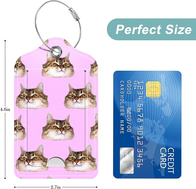 Rimilak 3 Pcs PU Leather Luggage Tags for Suitcase, Travel Cruise Luggage Tag with Privacy Flap, Name ID Label and Metal Loop for Women Men Baggage Handbag School Bag Backpack, Cute Cat