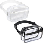 Packism Clear Fanny Pack Stadium Approved - 2-Pack Plus Size 35-51 inches Adjustable Strap Clear Belt Bag for Women Men Transparent Waist Bag for Concerts, Sporting Events, 1 Black & 1 White