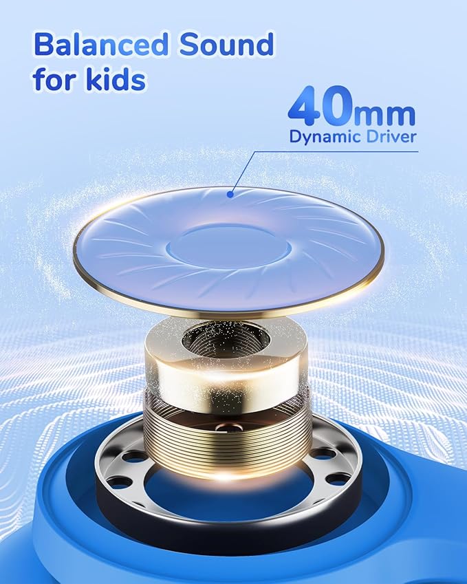 iClever BTH26 Active Noise Cancelling Headphones for Kids, 60H Play Time, Safe Volume 80dBA, Type C Fast Charging, Bluetooth5.4, Kids Bluetooth Headphones with Mic AUX Cord for iPad Airplane, Blue