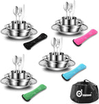 Odoland 29pcs Stainless Steel Utensils Camping Mess Kits with Bowls Plates Cups Forks Spoons and Knives for 4, Camping Cutlery Set for Backpacking, Outdoor Hiking and Picnic