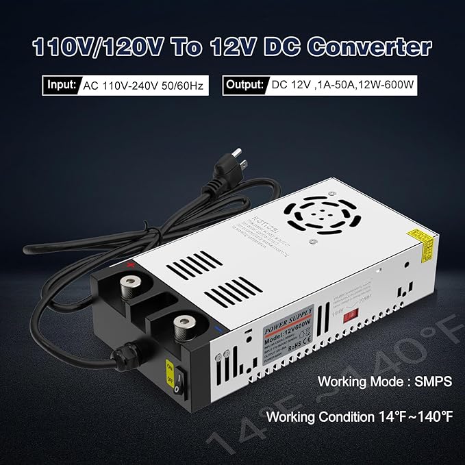 IMAYCC AC to DC Converter 12V SMPS,110V to 12V DC Converter,12 Volt Power Supply Max 600W 50A DC Power Converter
