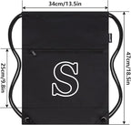 HOLYLUCK Drawstring Bags Initial Backpack Sackpack Cinch Bags for Sports, Gym, Travel, Beach (Black-S)