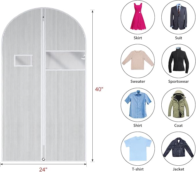 Univivi Suit Bags for Closet Storage and Travel, 40 Inch Hanging Garment Bags for Men Suit Cover with Clear Window and ID Card Holder for Suit Jacket, Shirt and Coat, 10 Pack, White