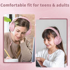 Botesty Sound Wired Headphones with Microphone, Over Ear 3.5mm Plug in Headphones with 4.9ft Tangle-Free Nylon Cord for Tablet, Laptop, MP3/4, School, Airplane Travel (Pink)