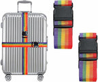2 Pack Suitcase Belts, Adjustable Luggage Straps, Bright Colors Travel Packing Straps with Quick Release Buckle (Rainbow)